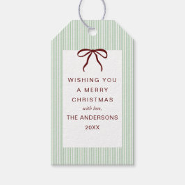 Classic Stripes Red Bow Merry Christmas ギフトタグ