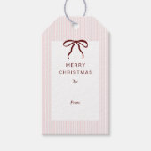 Classic Stripes Red Bow Merry Christmas ギフトタグ (正面)