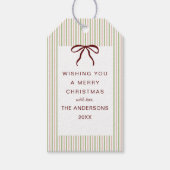 Classic Stripes Red Bow Merry Christmas ギフトタグ (正面)