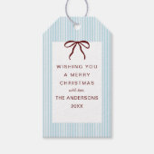 Classic Stripes Red Bow Merry Christmas ギフトタグ (正面)
