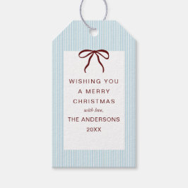 Classic Stripes Red Bow Merry Christmas ギフトタグ