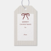 Classic Stripes Red Bow Merry Christmas ギフトタグ (正面)