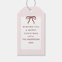 Classic Stripes Red Bow Merry Christmas ギフトタグ