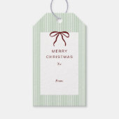 Classic Stripes Red Bow Merry Christmas ギフトタグ (正面)