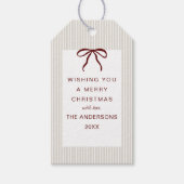 Classic Stripes Red Bow Merry Christmas ギフトタグ (正面)