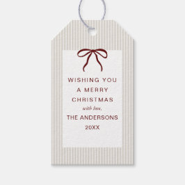 Classic Stripes Red Bow Merry Christmas ギフトタグ