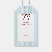 Classic Stripes Red Bow Merry Christmas ギフトタグ (正面)