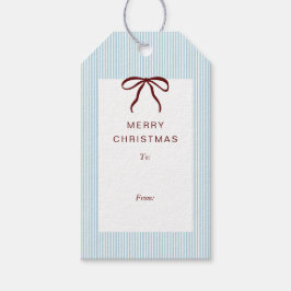 Classic Stripes Red Bow Merry Christmas ギフトタグ