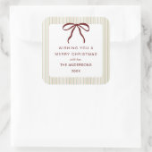 Classic Stripes Red Bow Merry Christmas スクエアシール (バッグ)