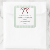 Classic Stripes Red Bow Merry Christmas スクエアシール (バッグ)