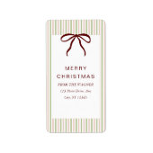 Classic Stripes Red Bow Merry Christmas ラベル (正面)