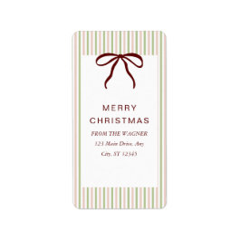 Classic Stripes Red Bow Merry Christmas ラベル
