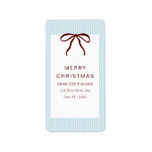 Classic Stripes Red Bow Merry Christmas ラベル (正面)