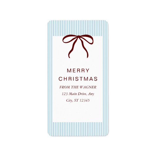 Classic Stripes Red Bow Merry Christmas ラベル (正面)