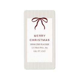 Classic Stripes Red Bow Merry Christmas ラベル