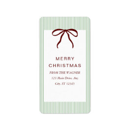 Classic Stripes Red Bow Merry Christmas ラベル