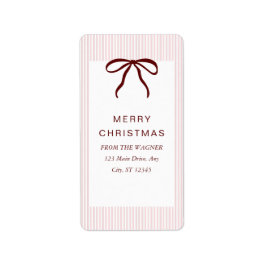 Classic Stripes Red Bow Merry Christmas ラベル