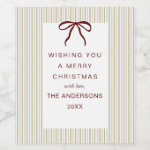 Classic Stripes Red Bow Merry Christmas ワインラベル (シングルラベル)