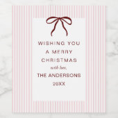 Classic Stripes Red Bow Merry Christmas ワインラベル (シングルラベル)