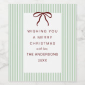 Classic Stripes Red Bow Merry Christmas ワインラベル (シングルラベル)