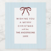 Classic Stripes Red Bow Merry Christmas ワインラベル (シングルラベル)