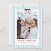 Classic Stripes Red Bow Merry Christmas Photo  シーズンカード (正面)