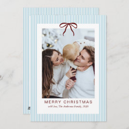 Classic Stripes Red Bow Merry Christmas Photo  シーズンカード