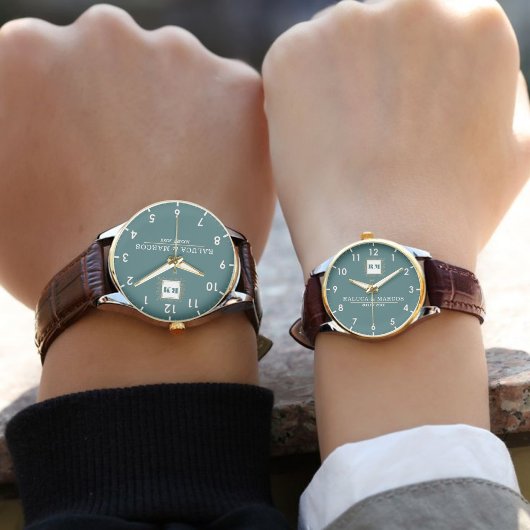 Classic style engraved couple  green 腕時計