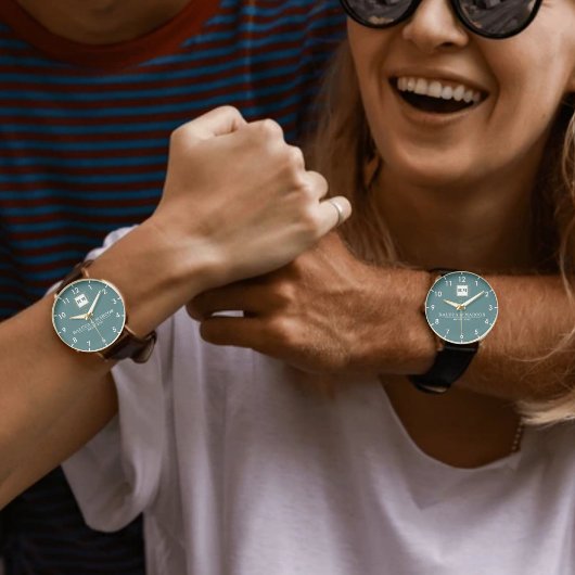 Classic style engraved couple  green 腕時計