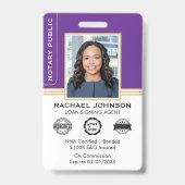 Classic Style Notary Signing Agent ID Purple Gold バッジ (正面)