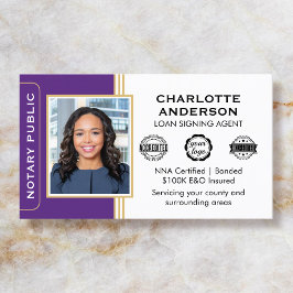 Classic Style Notary Signing Agent ID Purple Gold 名刺