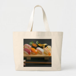 Classic Sushi Platter on Wooden Board Tote ラージトートバッグ