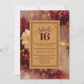 Classic Sweet Sixteen Burgundy Blush Floral Invite 招待状 (正面)