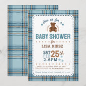 Classic Tartain Plaid Teddy Bear Baby Shower 招待状 (正面/裏面)