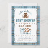 Classic Tartain Plaid Teddy Bear Baby Shower 招待状 (正面)