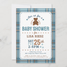 Classic Tartain Plaid Teddy Bear Baby Shower 招待状