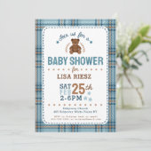 Classic Tartain Plaid Teddy Bear Baby Shower 招待状 (スタンド正面)