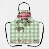 Classic tartan in green with pink floral Funny  エプロン (正面)
