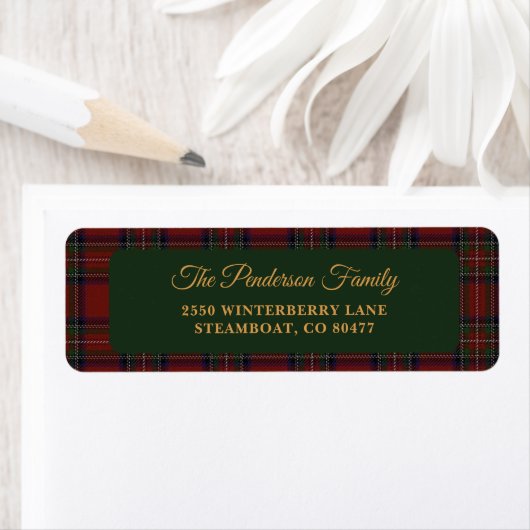 Classic Tartan Plaid Christmas Address Label ラベル (インサイチュ)