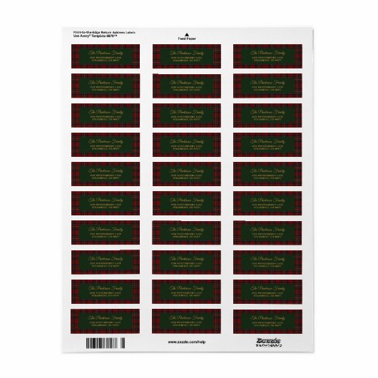 Classic Tartan Plaid Christmas Address Label ラベル (フルシート)