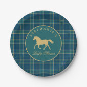 Classic Tartan Plaid Horse Equestrian Baby Shower ペーパープレート (正面)