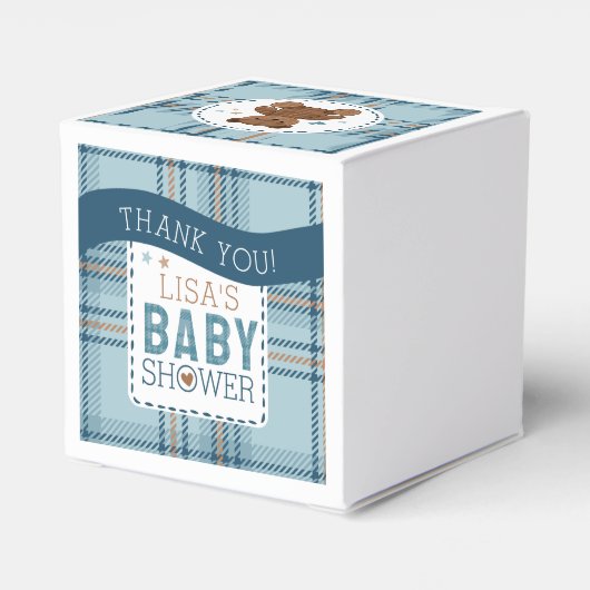 Classic Tartan Plaid Teddy Bear, Baby Boy Shower  フェイバーボックス (裏面サイド)