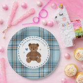 Classic Tartan Plaid Teddy Bear, Baby Boy Shower  ペーパープレート (パーティー)