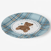 Classic Tartan Plaid Teddy Bear, Baby Boy Shower  ペーパープレート (アングル)