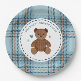 Classic Tartan Plaid Teddy Bear, Baby Boy Shower  ペーパープレート