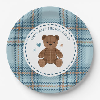Classic Tartan Plaid Teddy Bear, Baby Boy Shower  ペーパープレート