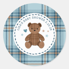 Classic Tartan Plaid Teddy Bear, Baby Boy Shower  ラウンドシール