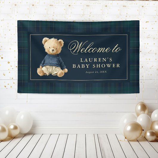Classic Tartan Polo Bear Baby Shower Welcome 横断幕