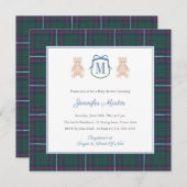 Classic Tartan Teddy Bear Winter Baby Boy Shower 招待状 (正面/裏面)
