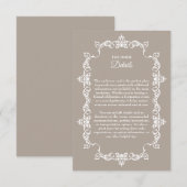 Classic Taupe Linen Brown Ornately Framed Wedding エンクロージャーカード (正面/裏面)